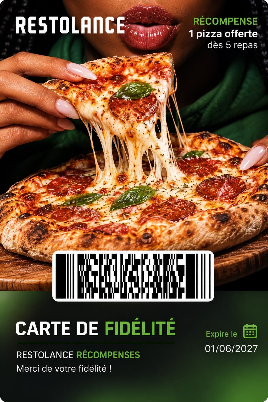 Carte de fidélité RestoLance — exemple 02 pizza