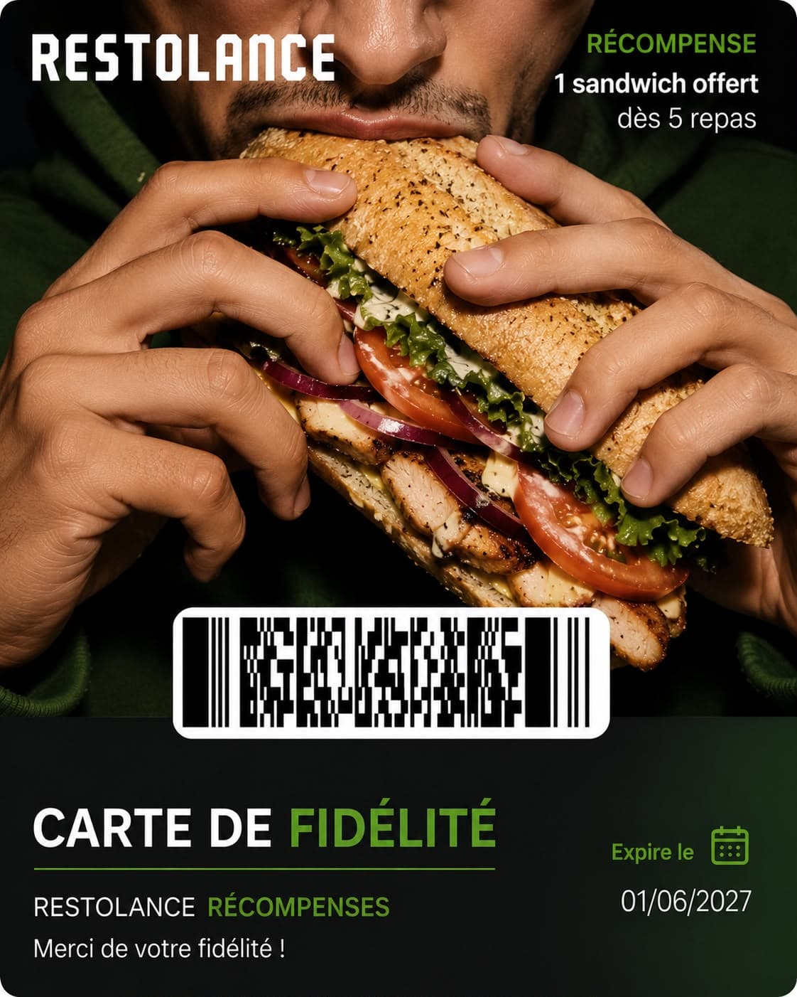 Carte de fidélité RestoLance — exemple 03 sandwich