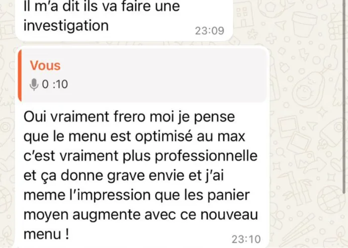 Message d’un restaurateur : menu optimisé au maximum et panier moyen en hausse.