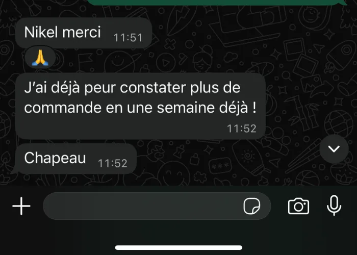 Message d’un restaurateur constatant plus de commandes en une semaine.