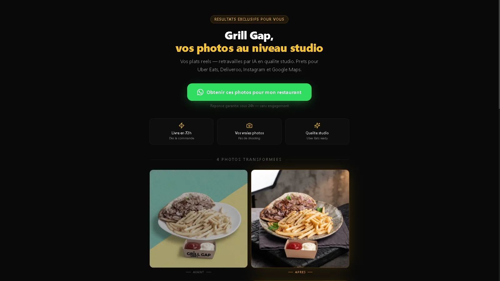 Capture réelle de la page de livraison RestoLance destinée au restaurant Grill Gap